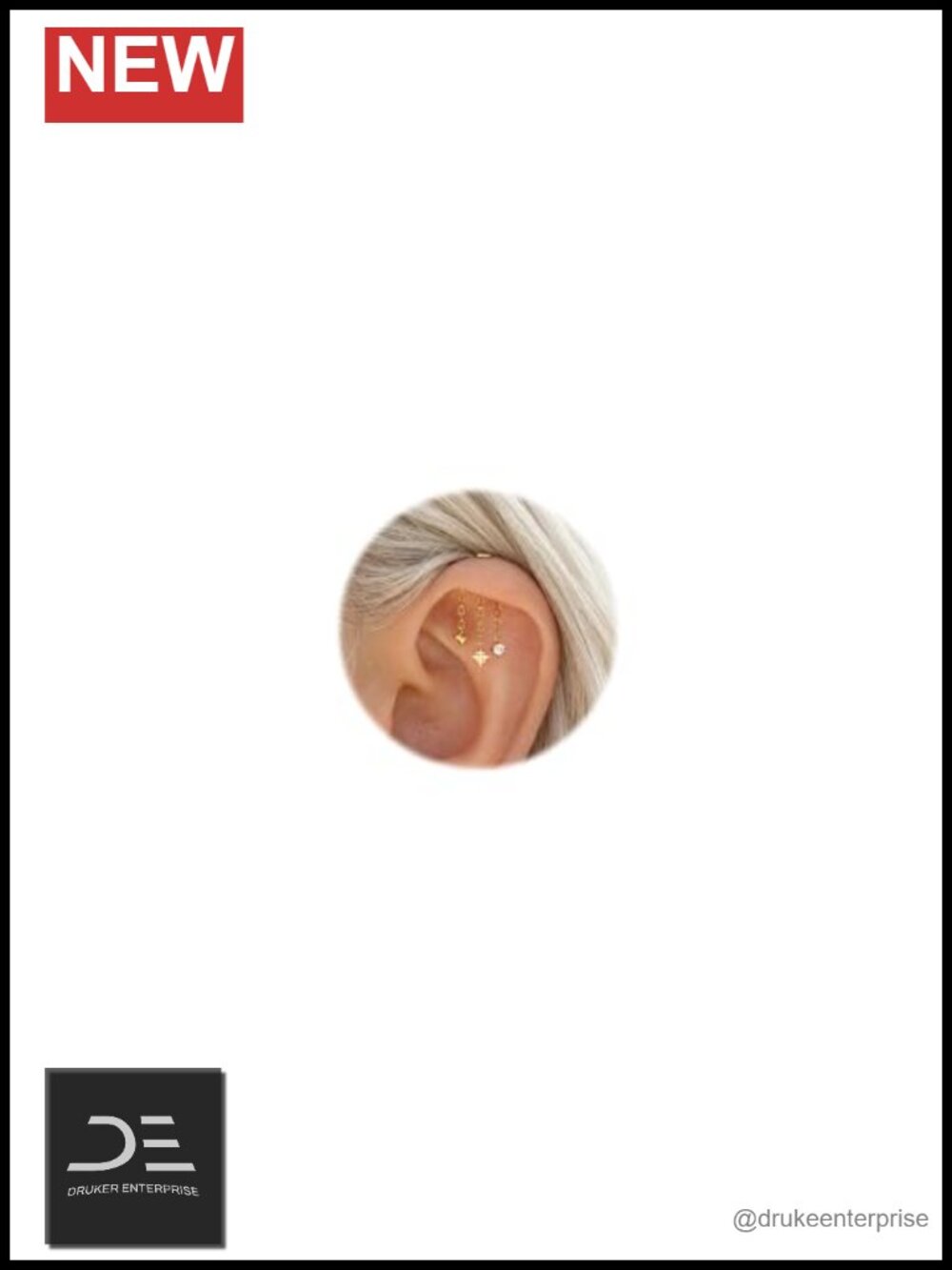 F136 Titanium Vertical Helix Stud Threadless Push Pin Flat Back Dangle Earring